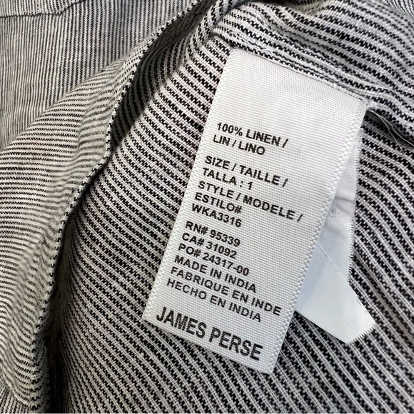 James Perse Linen Stripe Button Front Shirt Black White Size 1 Small Coastal - Picture 5 of 6
